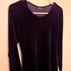 VINTAGE Romer 1990s royal purple velvet mini dress a-line long sleeve EUC
